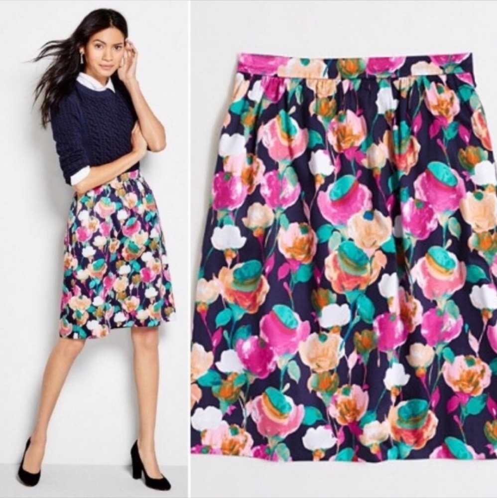 J. CREW Bright Floral A-Line Knee Length Cotton Skirt Size 2